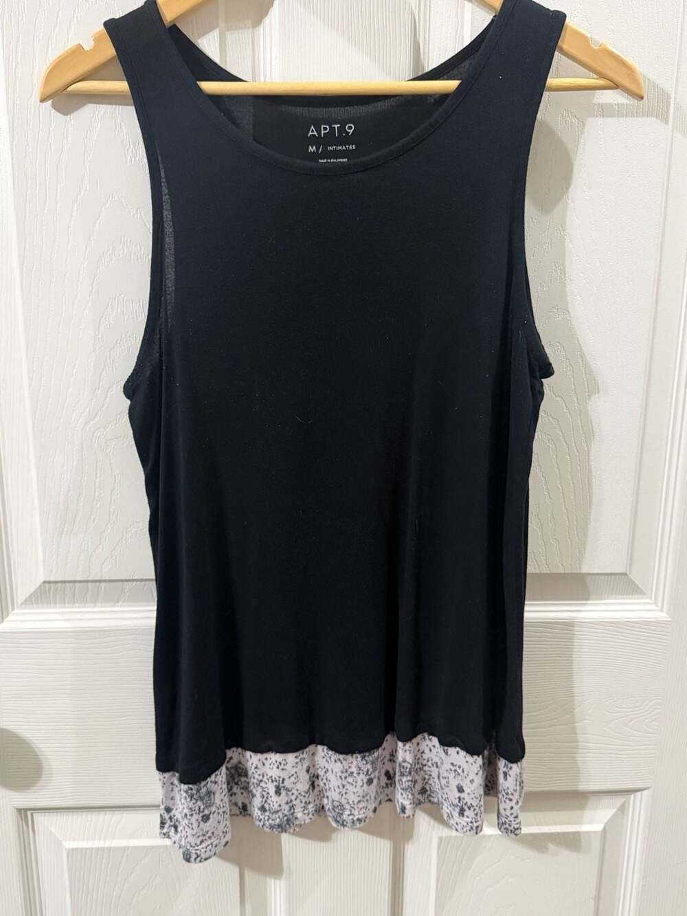 APT.9 Black Tank Top with Floral Hem Size M